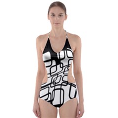 White Abstraction Cut-out One Piece Swimsuit by Valentinaart