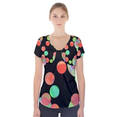 Colorful Circles Short Sleeve Front Detail Top by Valentinaart