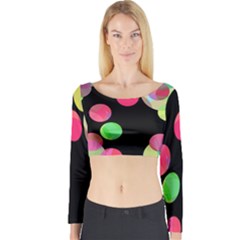 Colorful Decorative Circles Long Sleeve Crop Top by Valentinaart