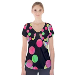 Colorful Decorative Circles Short Sleeve Front Detail Top by Valentinaart