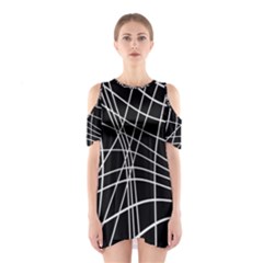 Black And White Elegant Lines Cutout Shoulder Dress by Valentinaart