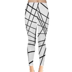 Black And White Decorative Lines Leggings  by Valentinaart
