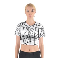 Black And White Decorative Lines Cotton Crop Top by Valentinaart