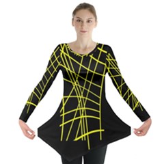 Yellow Abstraction Long Sleeve Tunic  by Valentinaart