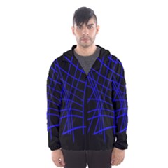 Neon Blue Abstraction Hooded Wind Breaker (men) by Valentinaart