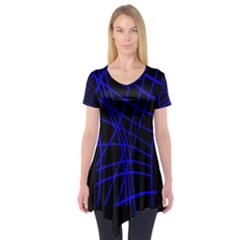 Neon Blue Abstraction Short Sleeve Tunic  by Valentinaart