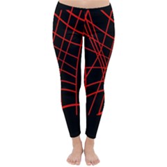 Neon Red Abstraction Winter Leggings  by Valentinaart