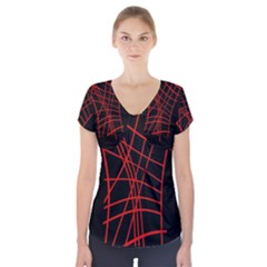 Neon Red Abstraction Short Sleeve Front Detail Top by Valentinaart