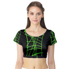 Green Neon Abstraction Short Sleeve Crop Top (tight Fit) by Valentinaart