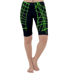 Green Neon Abstraction Cropped Leggings  by Valentinaart