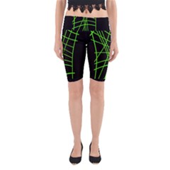 Green Neon Abstraction Yoga Cropped Leggings by Valentinaart