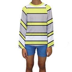 Yellow And Gray Lines Kid s Long Sleeve Swimwear by Valentinaart