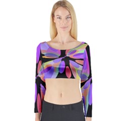 Colorful Abstract Flower Long Sleeve Crop Top by Valentinaart