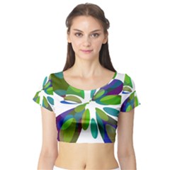 Green Abstract Flower Short Sleeve Crop Top (tight Fit) by Valentinaart