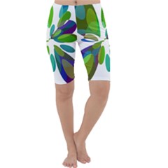 Green Abstract Flower Cropped Leggings  by Valentinaart