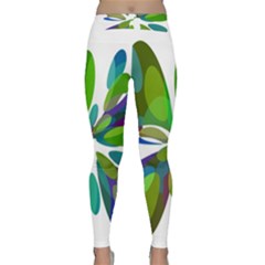 Green Abstract Flower Yoga Leggings by Valentinaart