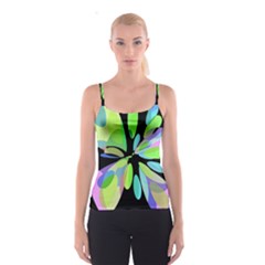 Green Abstract Flower Spaghetti Strap Top by Valentinaart