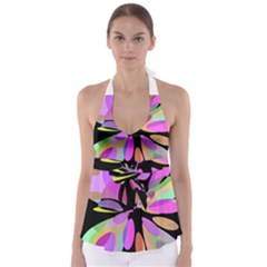 Pink Abstract Flower Babydoll Tankini Top by Valentinaart