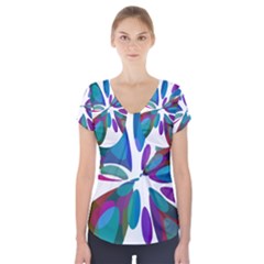 Blue Abstract Flower Short Sleeve Front Detail Top by Valentinaart