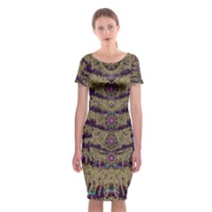 Lace Landscape Abstract Shimmering Lovely In The Dark Classic Short Sleeve Midi Dress by pepitasart