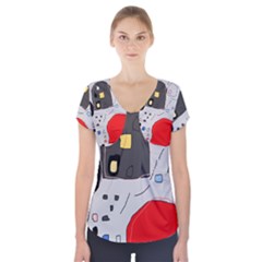Playful Abstraction Short Sleeve Front Detail Top by Valentinaart