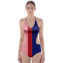 Pink And Blue Lines Cut-out One Piece Swimsuit by Valentinaart