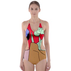 Imaginative Abstraction Cut-out One Piece Swimsuit by Valentinaart
