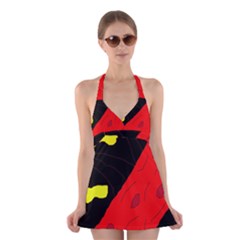 Red Abstraction Halter Swimsuit Dress by Valentinaart