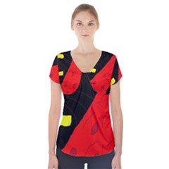 Red Abstraction Short Sleeve Front Detail Top by Valentinaart