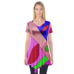 Pink Abstraction Short Sleeve Tunic  by Valentinaart