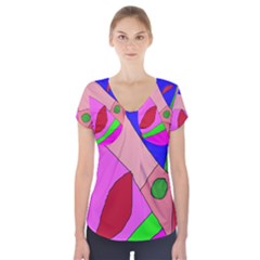 Pink Abstraction Short Sleeve Front Detail Top by Valentinaart
