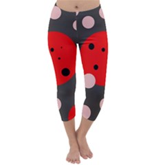 Red And Pink Dots Capri Winter Leggings  by Valentinaart