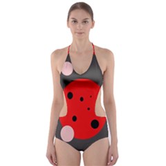 Red And Pink Dots Cut-out One Piece Swimsuit by Valentinaart