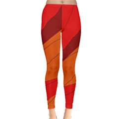 Red And Orange Decorative Abstraction Leggings  by Valentinaart