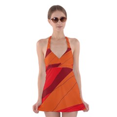 Red And Orange Decorative Abstraction Halter Swimsuit Dress by Valentinaart