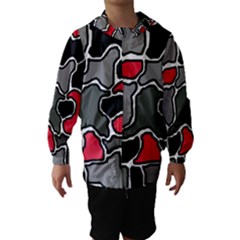Black, Gray And Red Abstraction Hooded Wind Breaker (kids) by Valentinaart