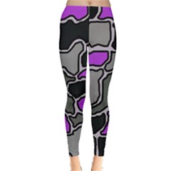 Purple And Gray Abstraction Leggings  by Valentinaart