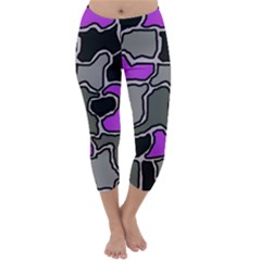 Purple And Gray Abstraction Capri Winter Leggings  by Valentinaart