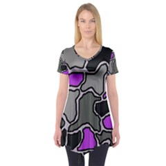 Purple And Gray Abstraction Short Sleeve Tunic  by Valentinaart