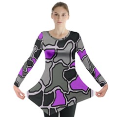 Purple And Gray Abstraction Long Sleeve Tunic  by Valentinaart