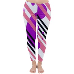 Purple Lines And Circles Winter Leggings  by Valentinaart