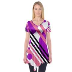 Purple Lines And Circles Short Sleeve Tunic  by Valentinaart