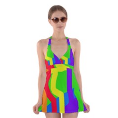 Rainbow Abstraction Halter Swimsuit Dress by Valentinaart