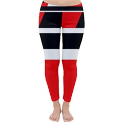 Red, White And Black Abstraction Winter Leggings  by Valentinaart
