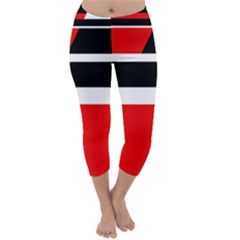 Red, White And Black Abstraction Capri Winter Leggings  by Valentinaart