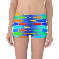 Colorful Shapes On A Blue Background                                                                                       Boyleg Bikini Bottoms by LalyLauraFLM