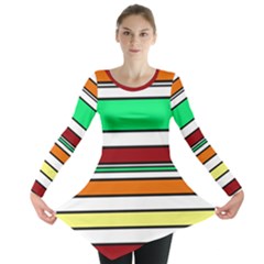 Green, Orange And Yellow Lines Long Sleeve Tunic  by Valentinaart