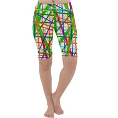 Colorful Lines Cropped Leggings  by Valentinaart