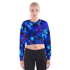 Blue Broken Glass Women s Cropped Sweatshirt by Valentinaart