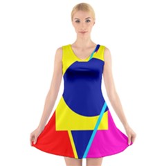 Colorful Geometric Design V-neck Sleeveless Skater Dress by Valentinaart